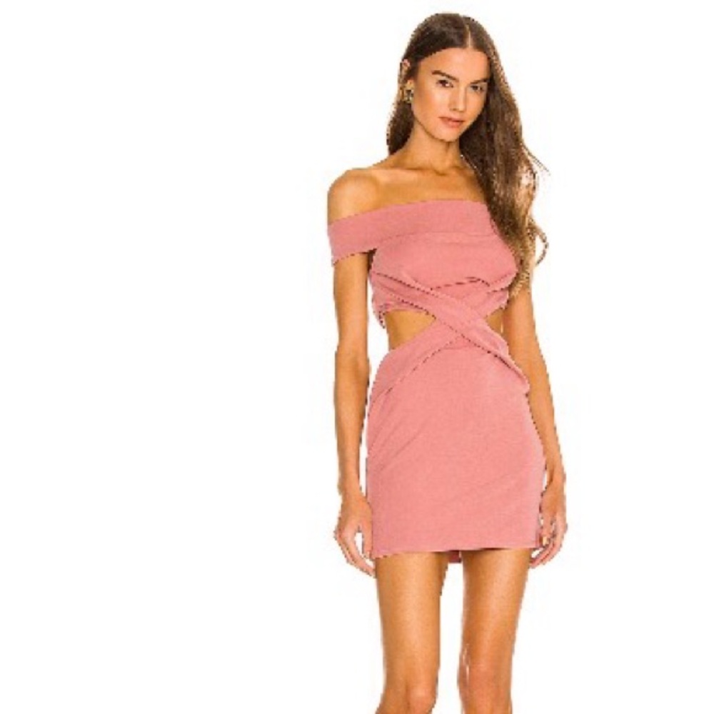 Michael Costello Blush Off-Shoulder Mini Dress